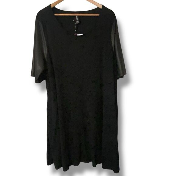 NWT Agnes and Dora Black Faux Leather Sleeves Swing Dress Whimsigoth XXXL Plus - Picture 1 of 7